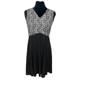 Doncaster Collection Black White Silk Blend Sleeveless V Neck Dress 6